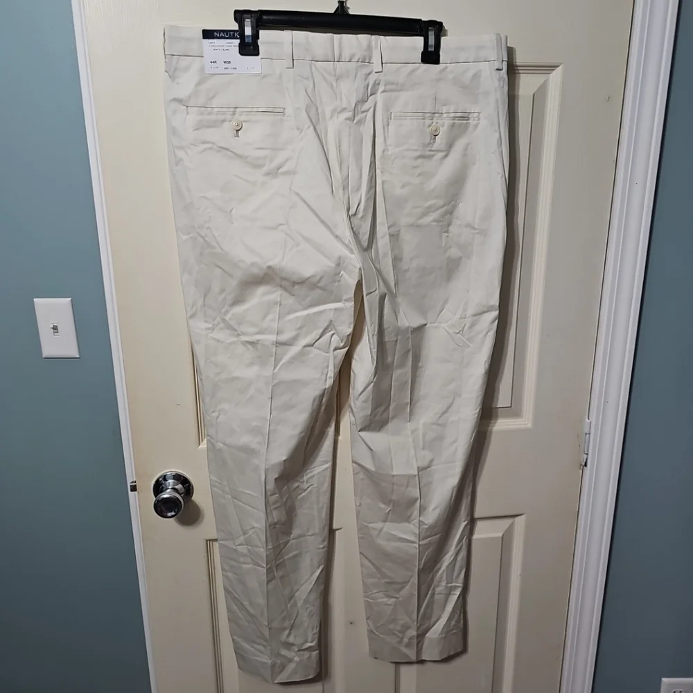 Nautica Men's Modern-Fit Active Stretch Cotton Suit Pants Beige Solid 38 NWT BB3